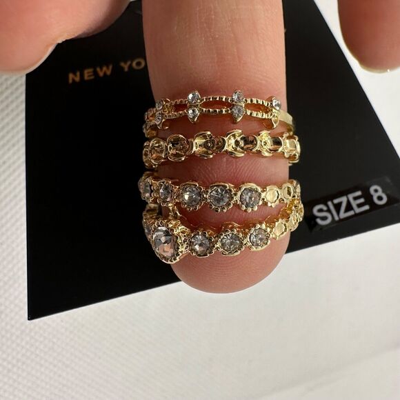New York & Company Gold Ton White Stone Stack of 3 Size 8 Rings - Picture 6 of 6